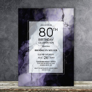Stylish Purple Marble 80th Birthday Party Invitation