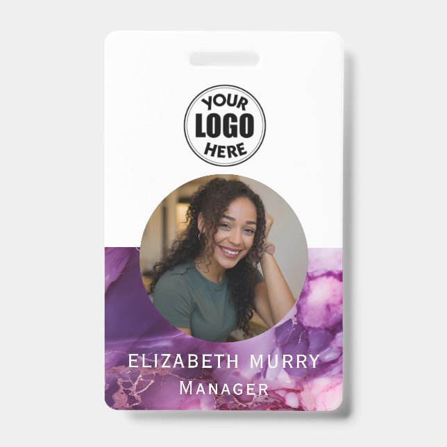 Stylish Purple Marble Employee ID Badge (Front)