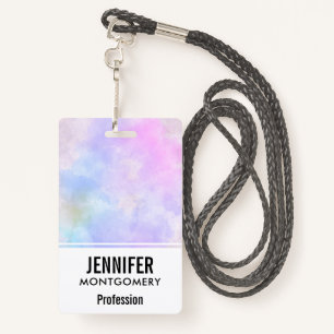 Stylish Purple Pink Blue Abstract Watercolor ID Badge