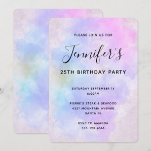 Stylish Purple Pink Blue Abstract Watercolor Invitation