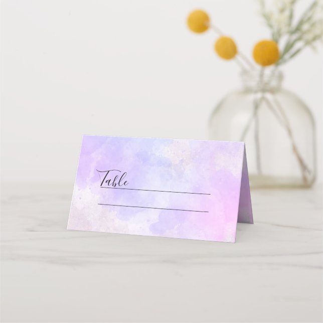 Stylish Purple Pink Blue Abstract Watercolor Place Card (Front)