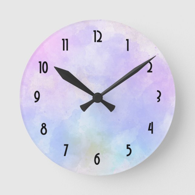 Stylish Purple Pink Blue Abstract Watercolor Round Clock (Front)