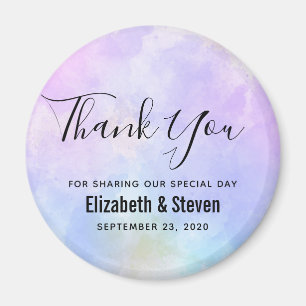 Stylish Purple Pink Blue Watercolor Wedding Magnet