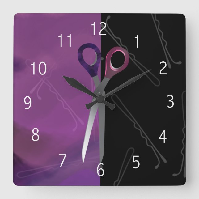 Stylish purple/pink hair salon clock (Front)