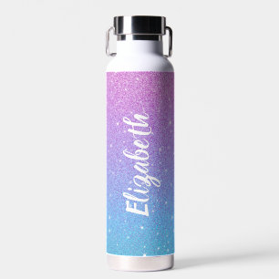Stylish Purple Pink Ombre Glitter Sparkle Water Bottle