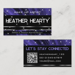 Stylish Purple Silver Glitter Stars with QR Code Business Card
