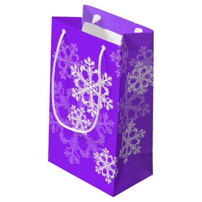 Stylish Purple Snowflakes Modern Christmas pattern Small Gift Bag (Back Angled)