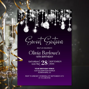 Stylish Purple Sweet Sixteen Birthday Party Invitation