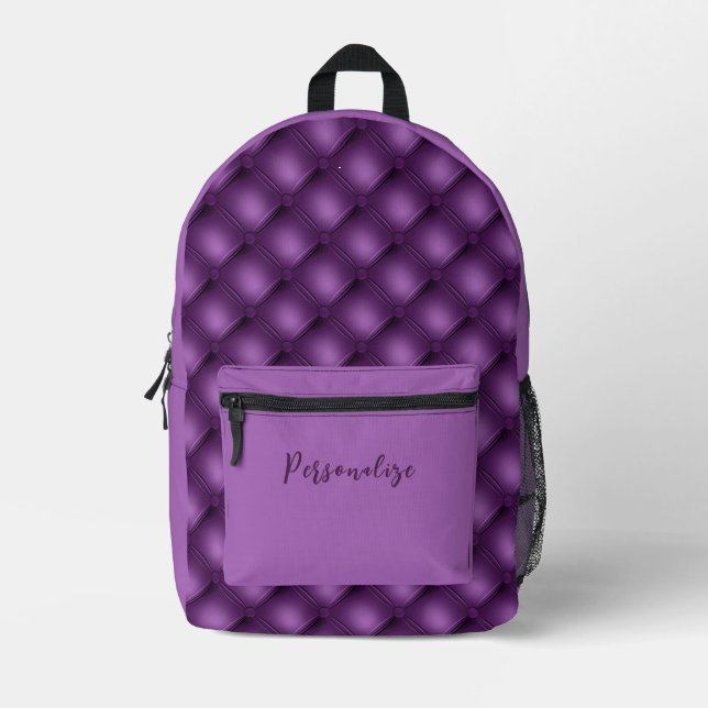 Stylish Purple Tuft Pattern with Custom Name Printed Backpack (Front)