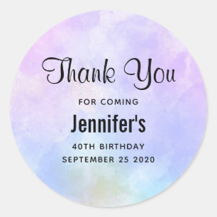 Stylish Purple Watercolor BirthdayThank You Classic Round Sticker
