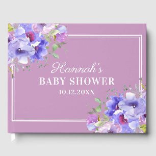 Stylish Purple Watercolor Floral Baby Shower Guest Book