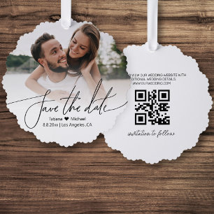 stylish qr code couple photo save the date simple tree decoration card