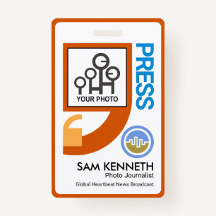 Stylish Quotation Marks Motif Press Reporter ID Badge
