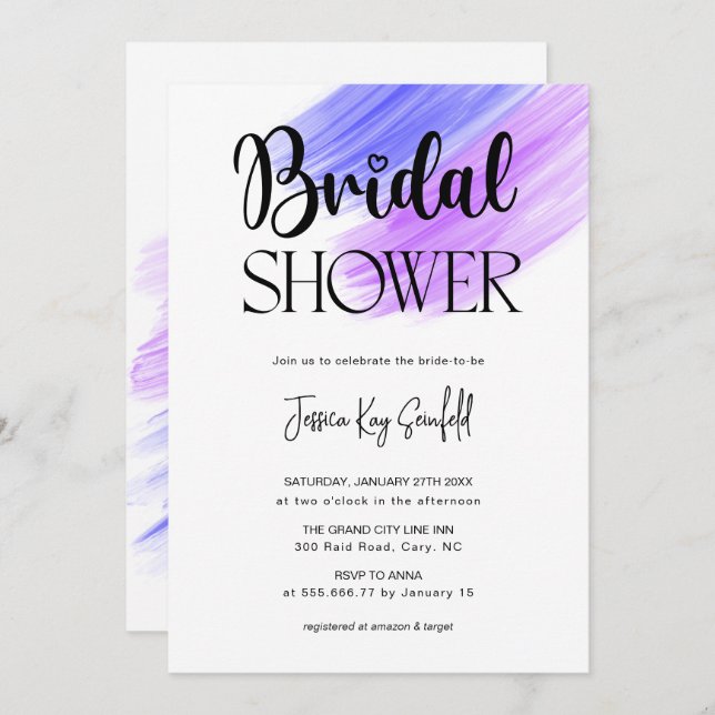 stylish Rainbow Brush Strokes Bridal Shower Invitation (Front/Back)