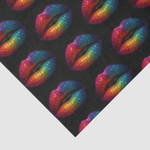 stylish rainbow glitter lips beauty pattern black  tissue paper