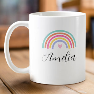 Stylish Rainbow Love Heart Personalized Name Mug