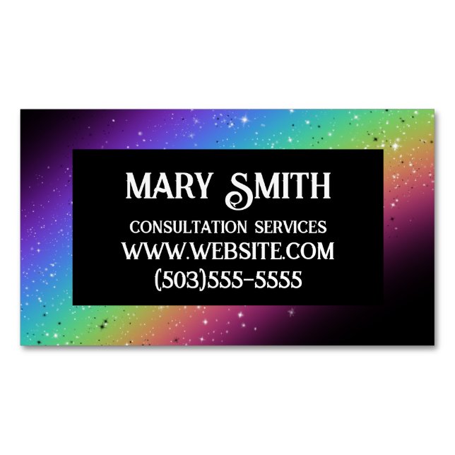 Stylish Rainbow Magnetic Business Card (Front)
