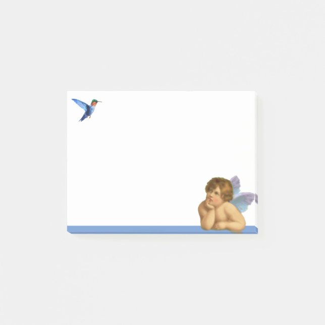 Stylish Raphael Cherub & Blue Hummingbird Post-it Notes (Front)