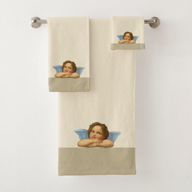 Stylish Raphael Cherub on Beige Bath Towel Set (Insitu)