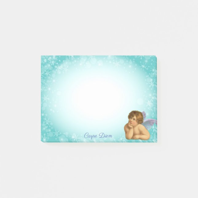 Stylish Raphael Cherub on Light Blue Gradient Post-it Notes (Front)