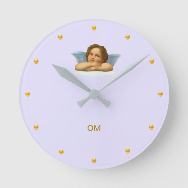 Stylish Raphael Cherub on Light Periwinkle Round Clock (Front)