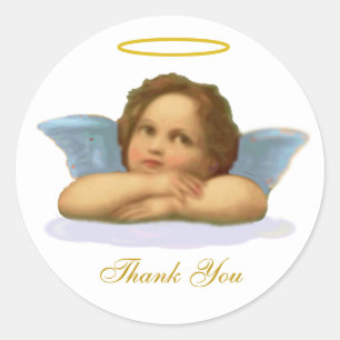 Stylish Raphael Cherub & Thank You Calligraphy Classic Round Sticker