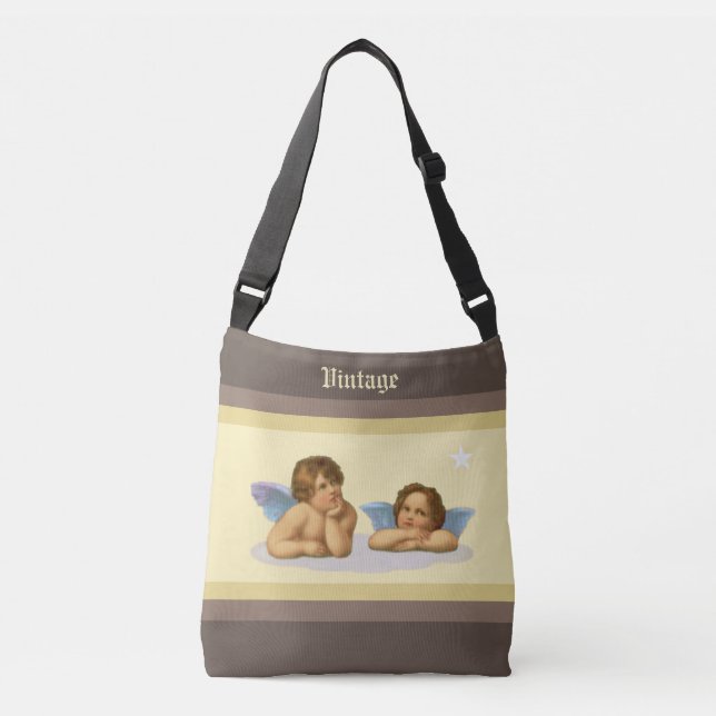 Stylish Raphael Cherubs on Ivory & Brown Shades Crossbody Bag (Front)