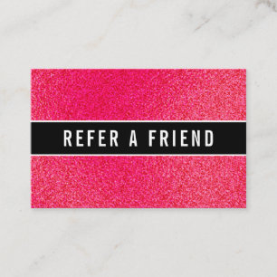 Stylish Raspberry glitter Salon Referral Customer Business Card