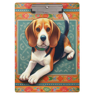 Stylish Realistic 3D Beagle Dog Colourful Border Clipboard