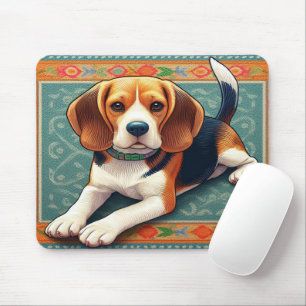 Stylish Realistic 3D Beagle Dog Colourful Border Mouse Pad
