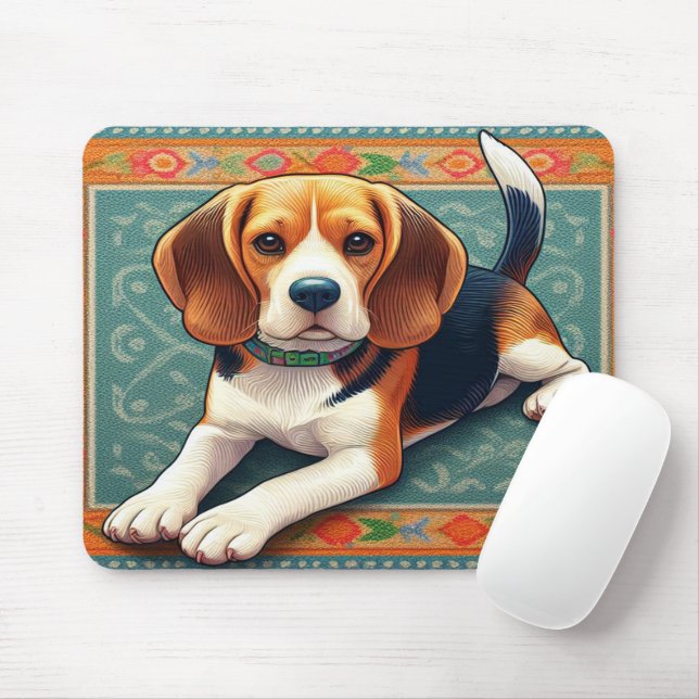 Stylish Realistic 3D Beagle Dog Colourful Border Mouse Pad (With Mouse)