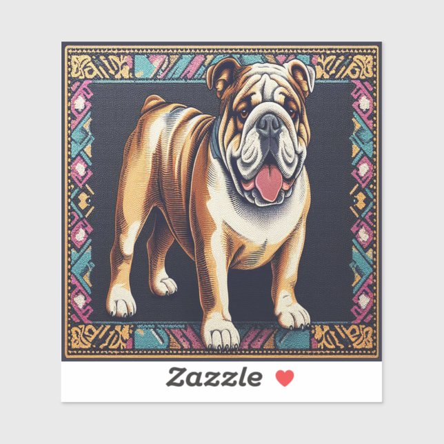 Stylish Realistic Bulldog with A Colourful Frame (Sheet)