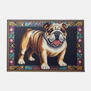 Stylish Realistic Bulldog with A Colourful Frame Doormat