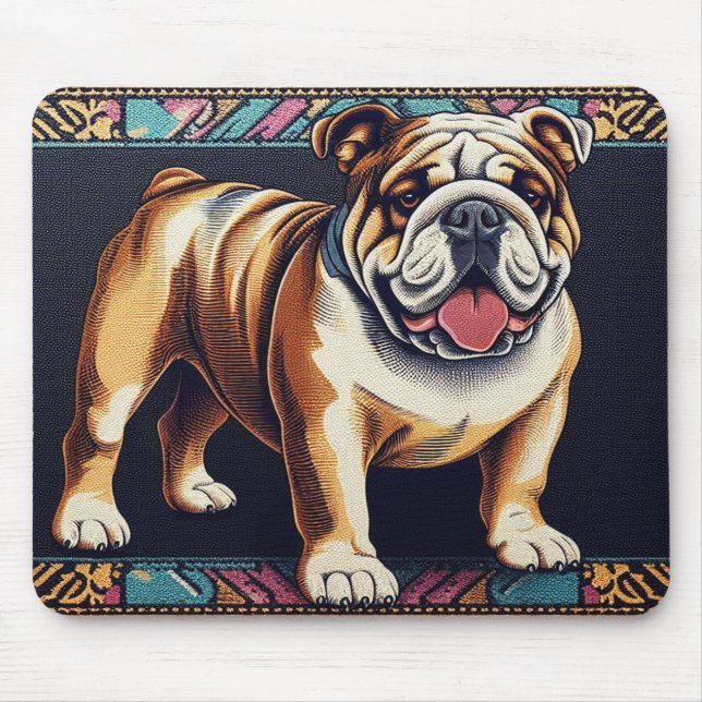 Stylish Realistic Bulldog with A Colourful Frame Mouse Pad (Front)