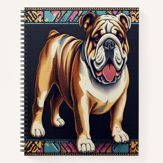 Stylish Realistic Bulldog with A Colourful Frame Notebook (Front)