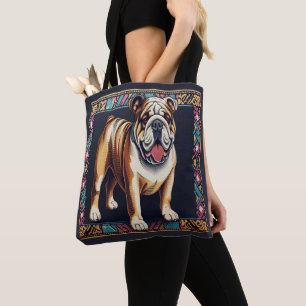 Stylish Realistic Bulldog with A Colourful Frame Tote Bag