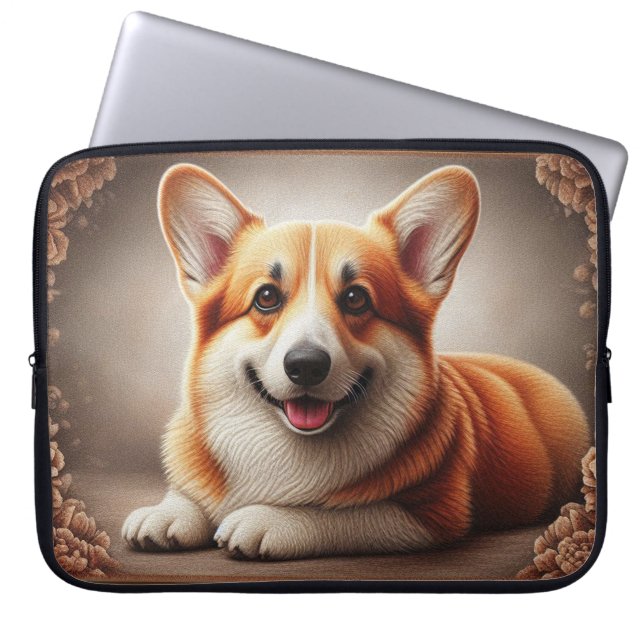 Stylish Realistic Colourful Border Corgi Dog Browe Laptop Sleeve (Front)