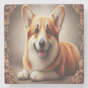 Stylish Realistic Colourful Border Corgi Dog Browe Stone Coaster