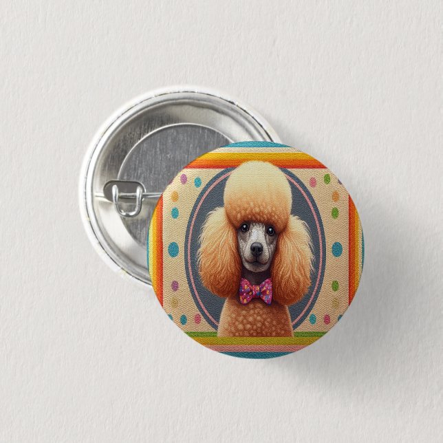 Stylish Realistic Cute Poodle Dog Colourful Border 3 Cm Round Badge (Front & Back)
