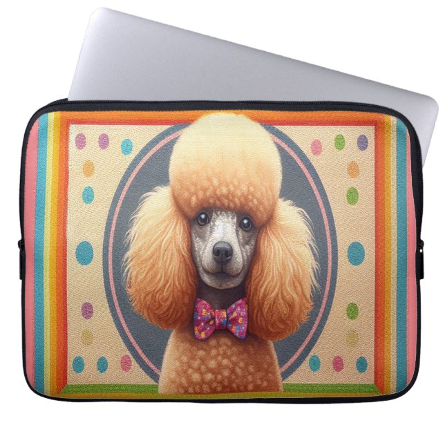 Stylish Realistic Cute Poodle Dog Colourful Border Laptop Sleeve (Front)