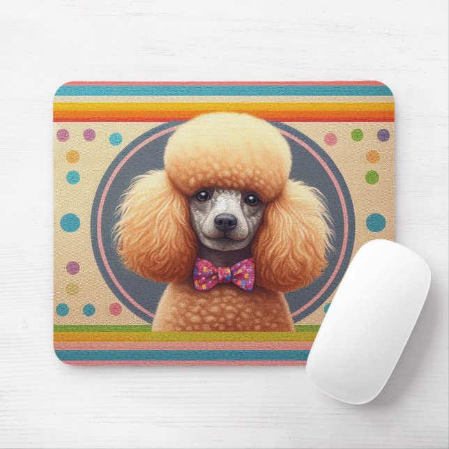 Stylish Realistic Cute Poodle Dog Colourful Border Mouse Pad (With Mouse)