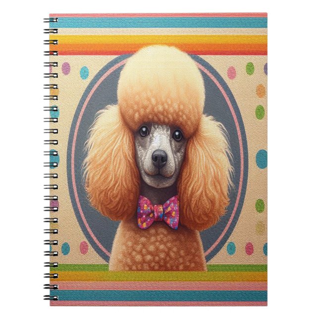 Stylish Realistic Cute Poodle Dog Colourful Border Notebook (Front)