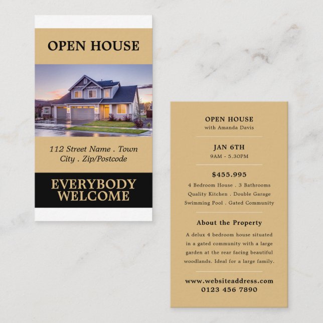Stylish Realtor Open House Advertising Cards (Front/Back)