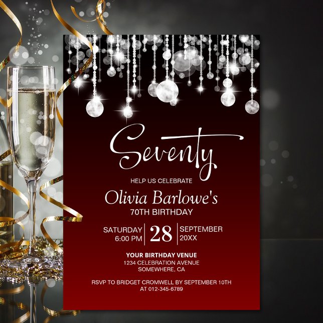 Stylish Red 70th Birthday Party Invitation (Creator Uploaded)