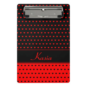 Stylish Red and Black Hearts, Name/ Text Template Mini Clipboard