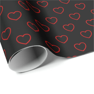 Stylish Red And Black Hearts Pattern Wrapping Paper