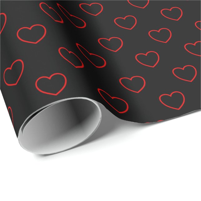 Stylish Red And Black Hearts Pattern Wrapping Paper (Roll Corner)