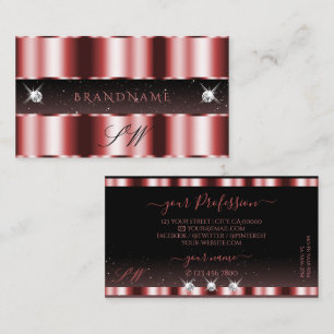 Stylish Red and Black Sparkling Diamonds Monogram Business Card