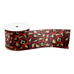Stylish Red and Gold Foil Leopard Spots Satin Ribbon