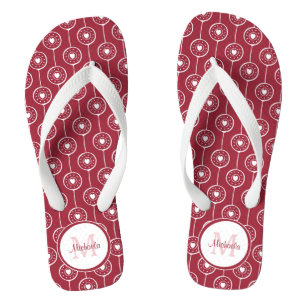 Stylish Red and White Hearts Monogram With Name Thongs